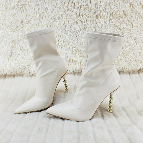5" Geo Deco High Heel Off White Stretchy Pointy Toe Ankle Boots My Vice - Totally Wicked Footwear