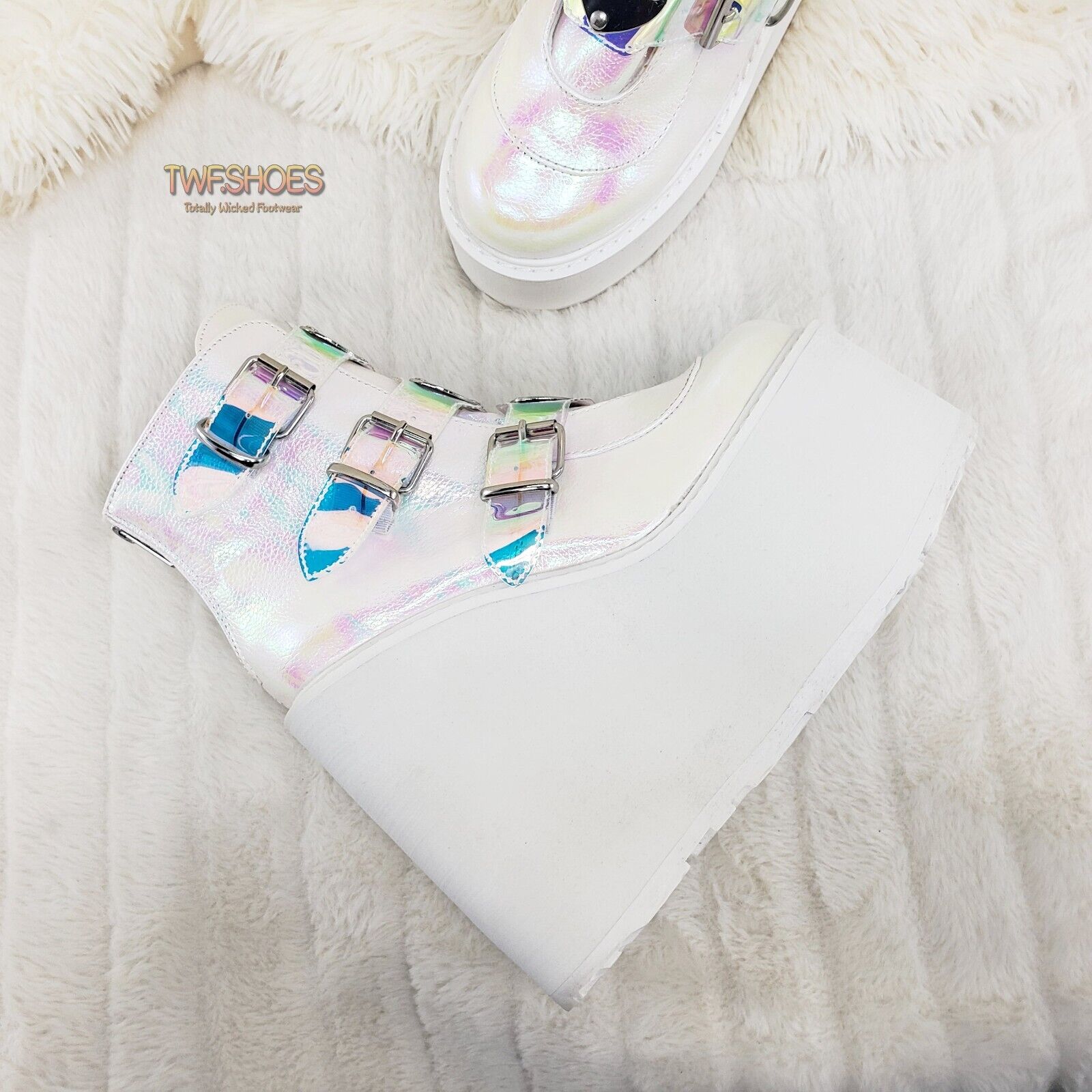 Swing 105 White Pearl Colorful Effects Ankle Boot 5.5" Platform NY DEMONIA - Totally Wicked Footwear