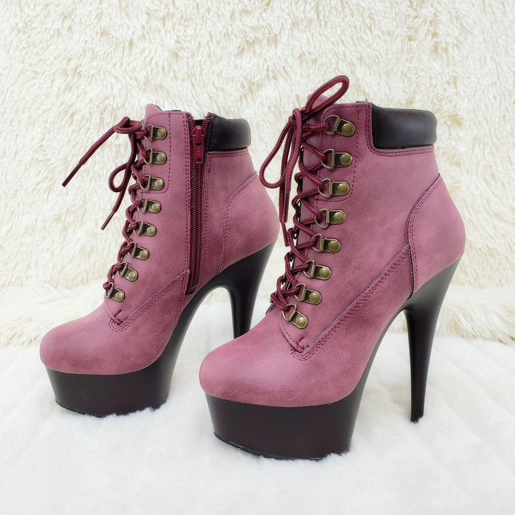 Delight 600tl Wine Nubuck Work Style 6" High Heel Ankle Boots US Size NY - Totally Wicked Footwear