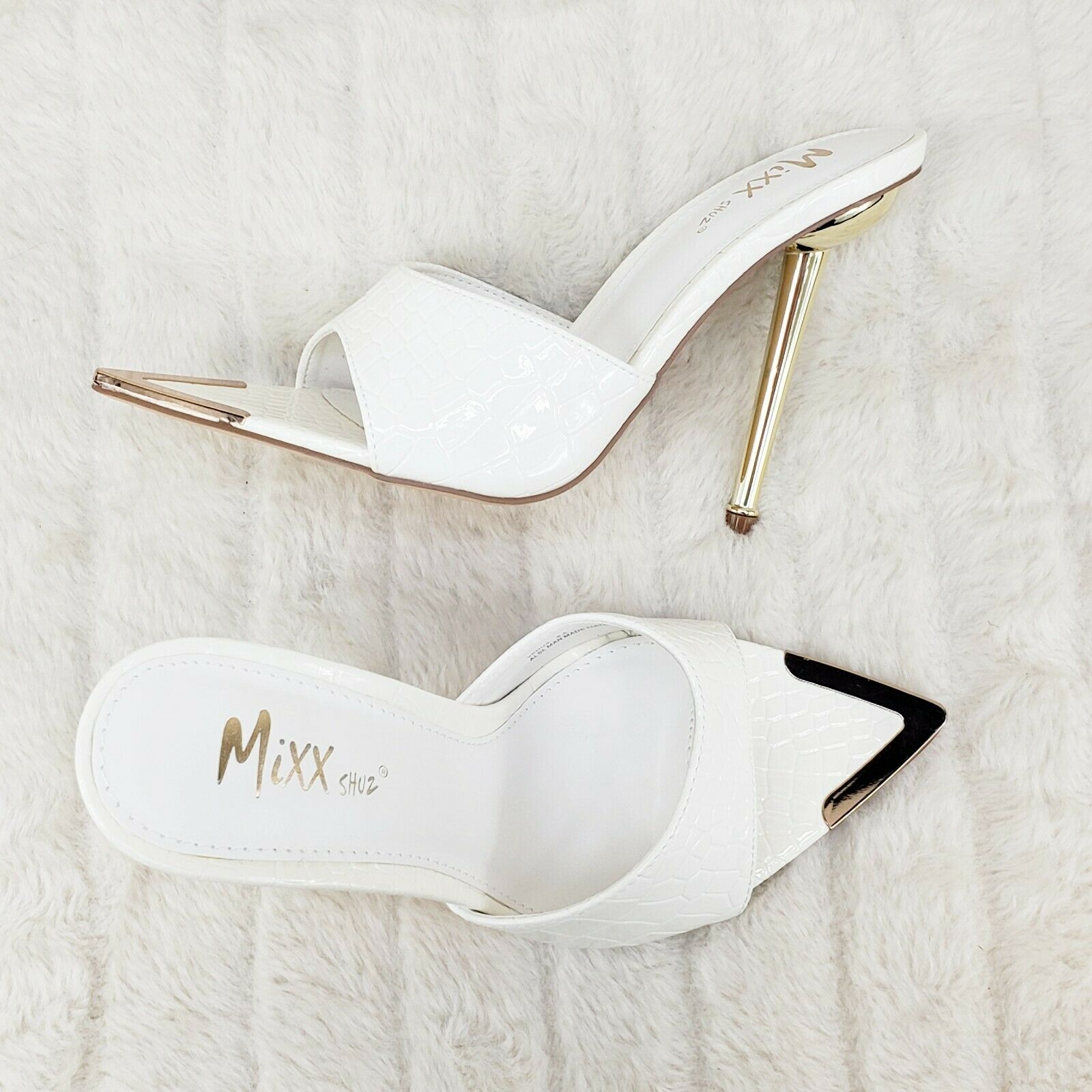 Venus White Slim High Heel Pointy Toe Slip On Sandals Slides Clogs - Totally Wicked Footwear