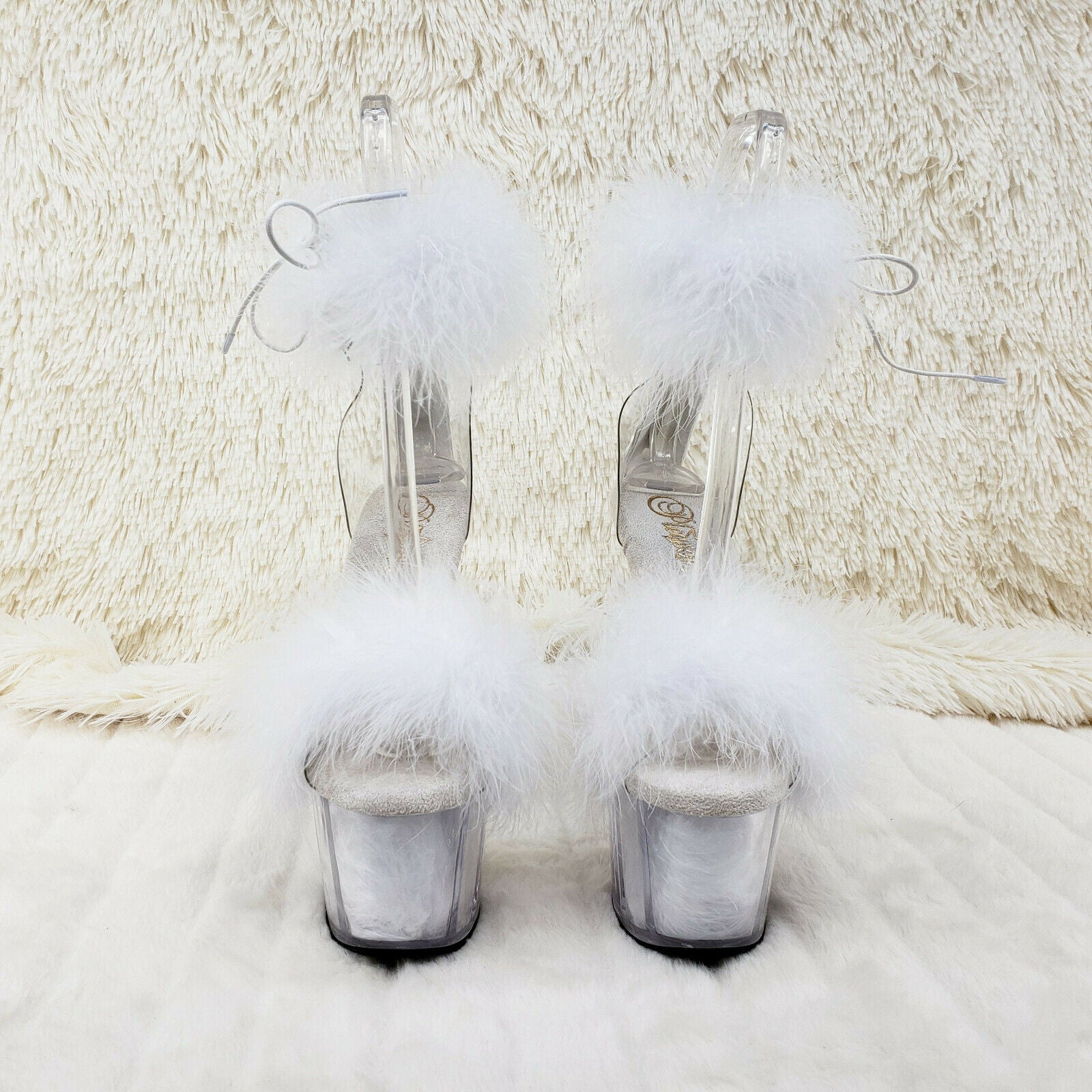 Adore 724 White Marabou Platform Shoes Sandals 7" High Heel Shoes NY - Totally Wicked Footwear