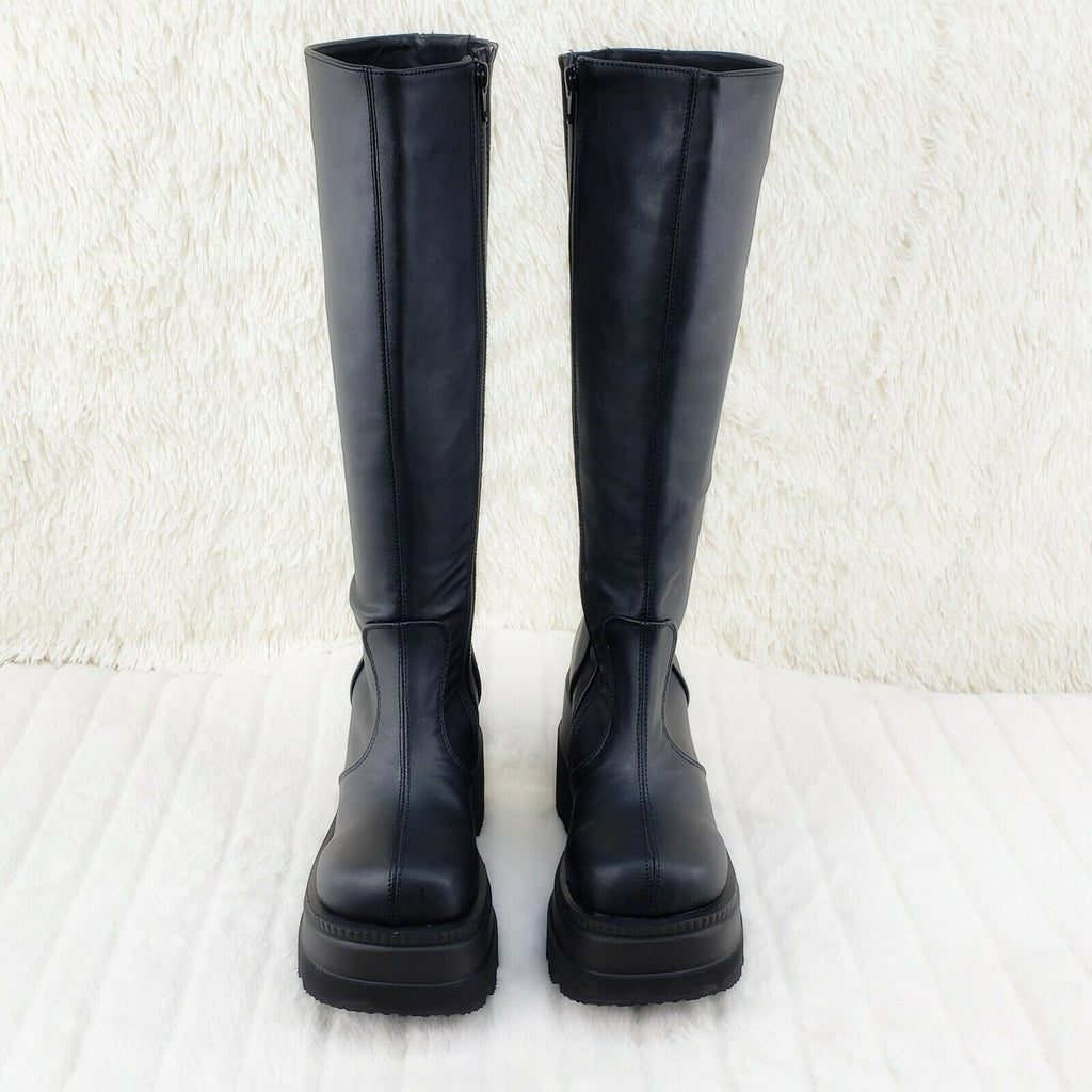 Demonia Shaker 100 Black Matte Platform 4.5" Wedge Heel Knee Boots NY - Totally Wicked Footwear