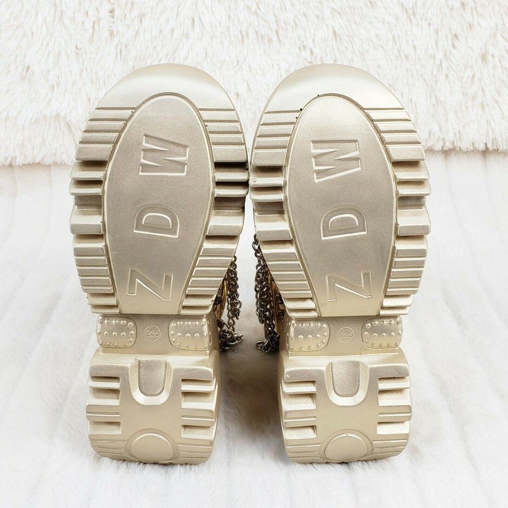 Wang Gold Platform Chain Sneaker Hidden Wedge Fashion Street Kicks - Totally Wicked Footwear