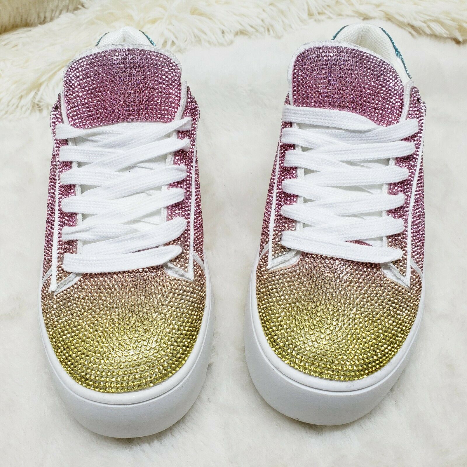 CR Diamond Queen Pastel Ombre Rhinestone Lace Up Platform Bling Sneakers - Totally Wicked Footwear