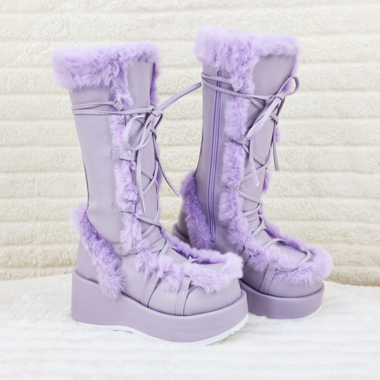 311 Cub Stomper Lilac Purple Mammoth Platform Goth Punk Calf Knee Boots NY - Totally Wicked Footwear