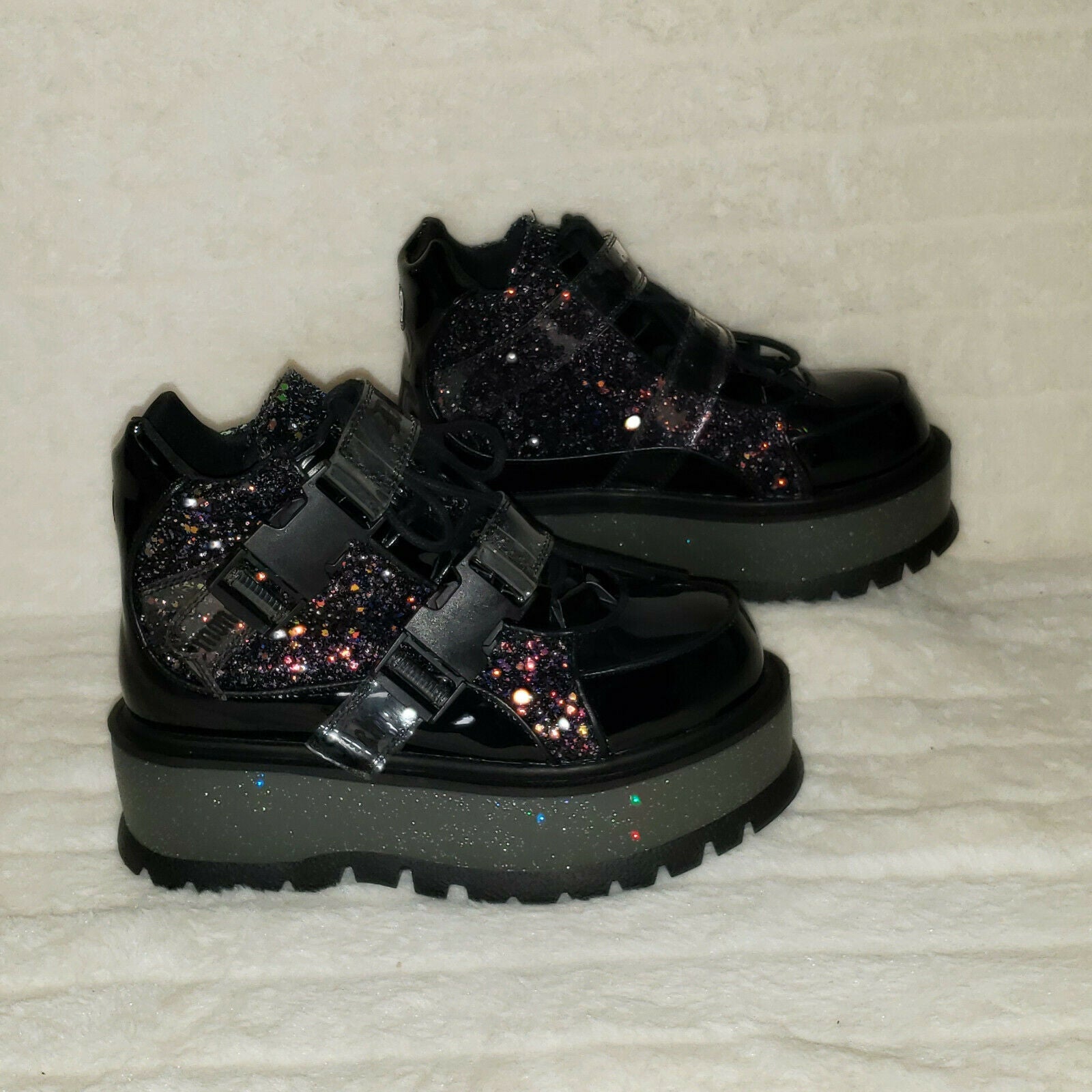 Slacker 50 Black Multi Glitter Platform Sneaker Ankle Boots - Totally Wicked Footwear