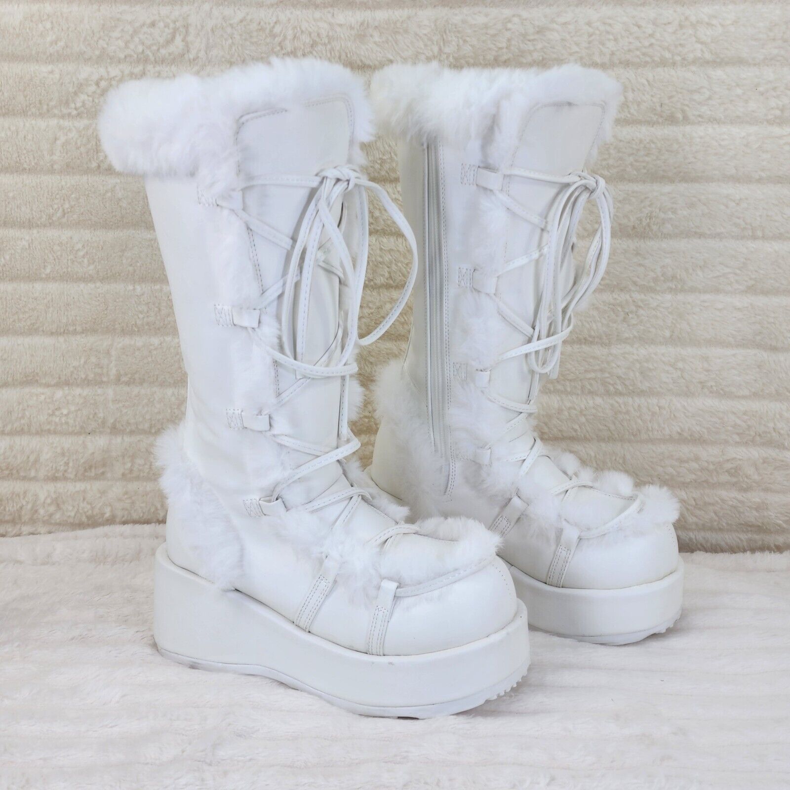 311 Cub Stomper White Mammoth Platform Goth Punk Knee Boots NY Restock - Totally Wicked Footwear