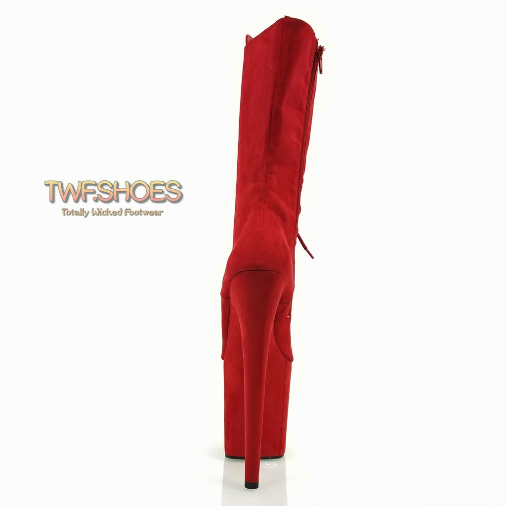 Flamingo 1050FS Red Vegan Suede 8" Heel Platform Mid Calf Boots Size 10 11 12 - Totally Wicked Footwear