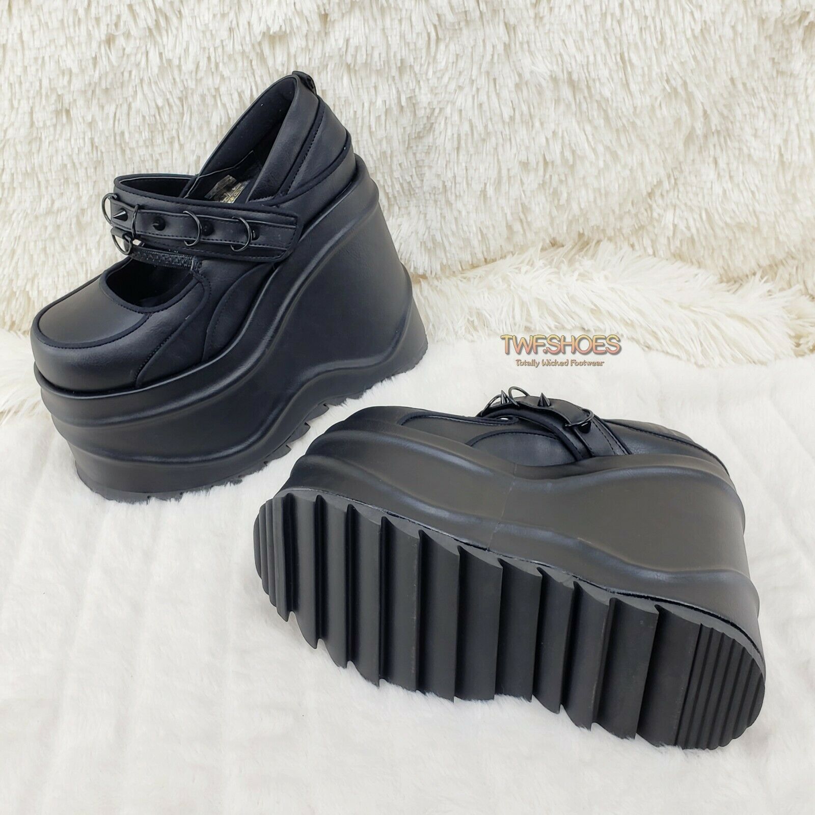 Wave 48- 6" Platform Black Matte Goth Punk Mary Jane Shoes Demonia NY - Totally Wicked Footwear