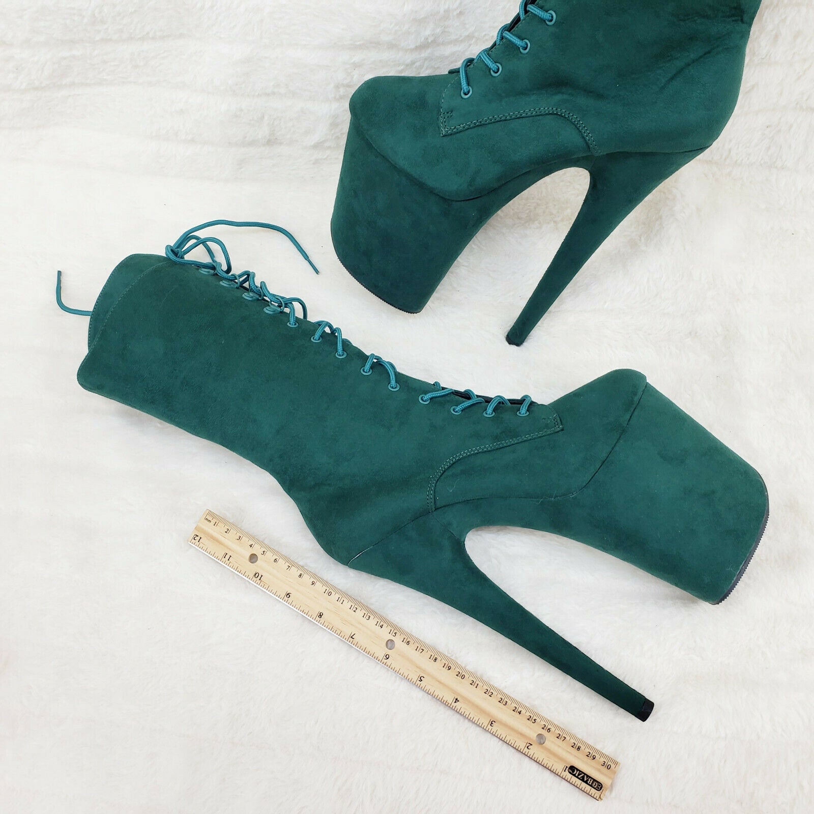 Flamingo 1050FS Emerald Green V-Suede 8" Heel Platform Mid Calf Boots US 6-12 NY - Totally Wicked Footwear