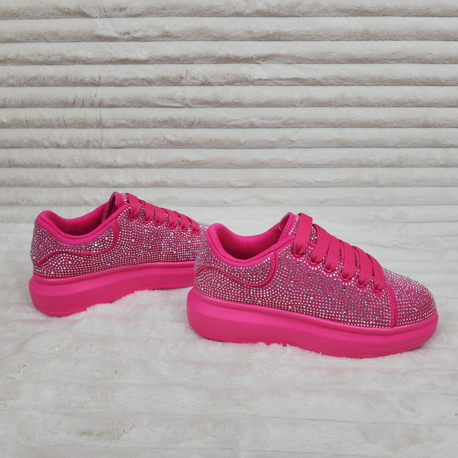 Cush Baby Bright Pink Fuchsia Rhinestone Sneakers Tennis Shoes - Totally Wicked Footwear