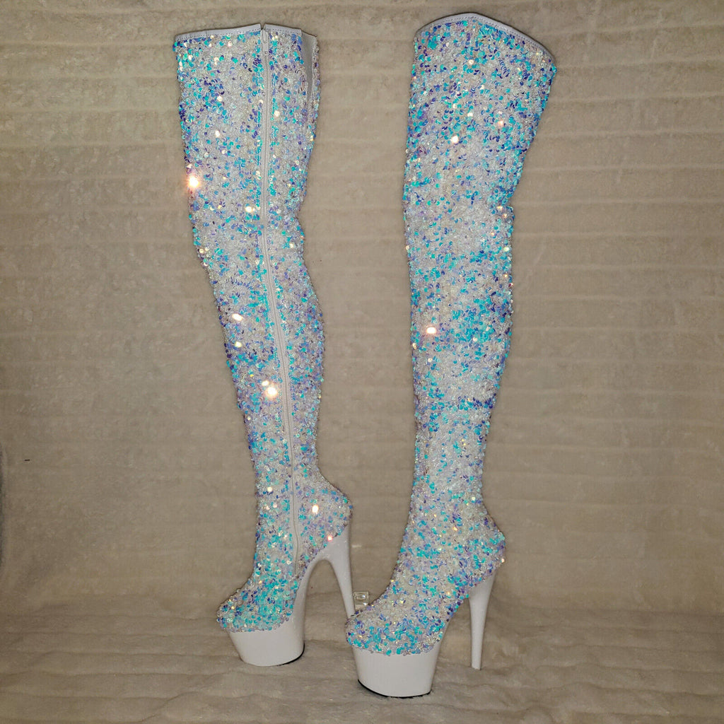 Adore 3020 White Multi Sequin High Heel Platform Thigh High Boots US Sizes NY - Totally Wicked Footwear