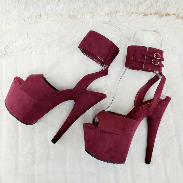 Adore 791FS Burgundy Platform Shoes Sandals 7" High Heels Wide Ankle Cuff NY - Totally Wicked Footwear