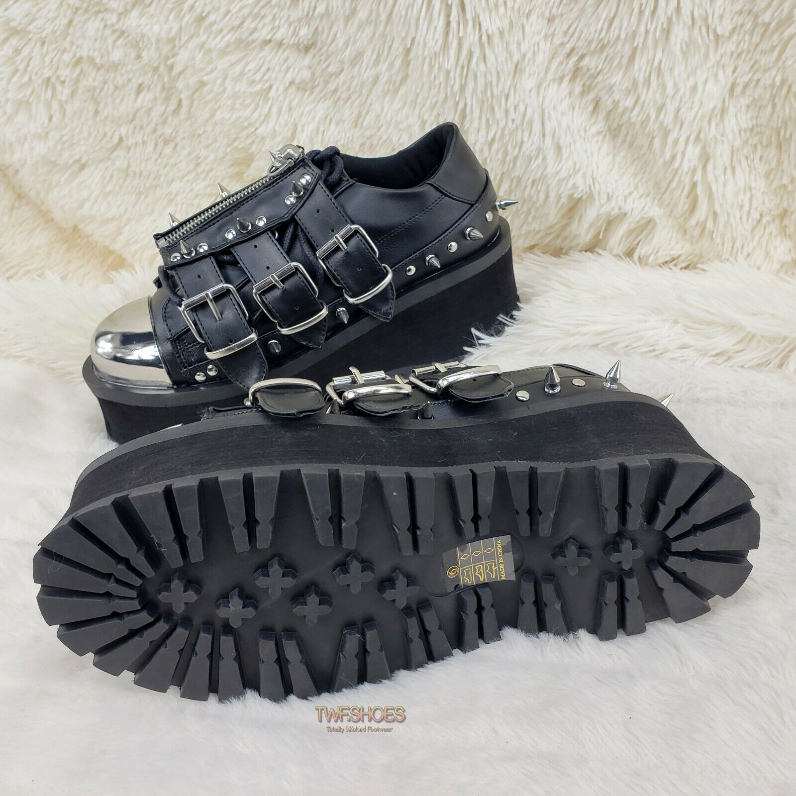 Grave Digger 03 Black Chrome Toe Plate Spiked Shoe Men 4-13 Goth Punk NY - Totally Wicked Footwear