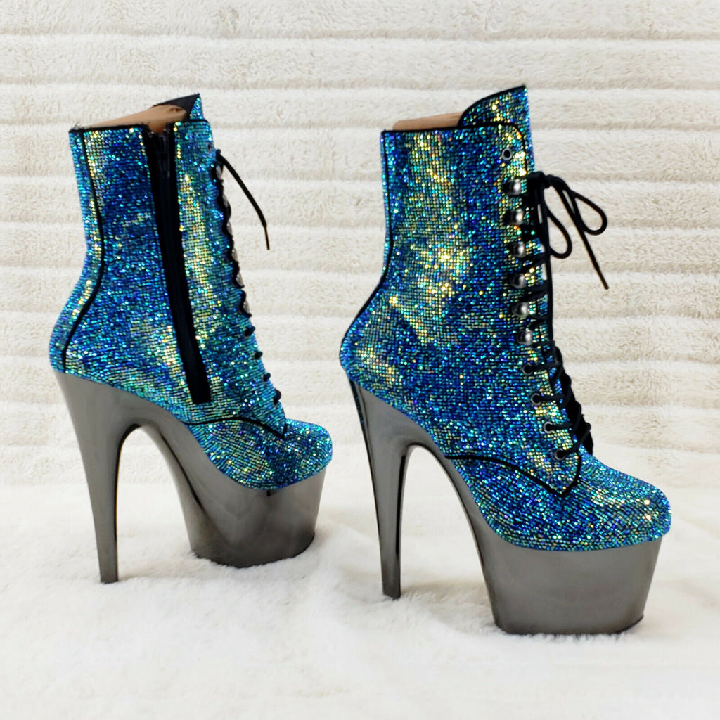 Adore 1020CHRS Teal Pewter Rhinestone 7" High Heel Platform Ankle Boots NY - Totally Wicked Footwear