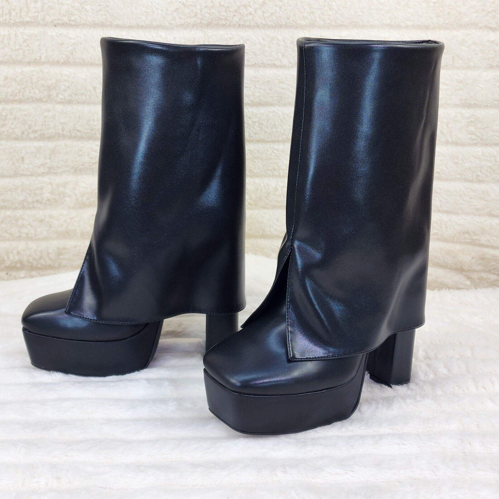 Riches Black Skirted Chunky Heel Pull On Platform Boots - Totally Wicked Footwear