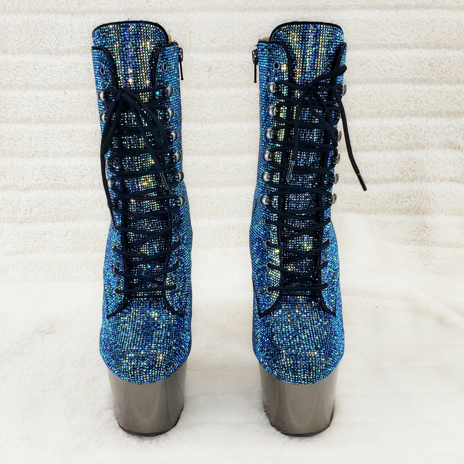 Adore 1020CHRS Teal Pewter Rhinestone 7" High Heel Platform Ankle Boots NY - Totally Wicked Footwear