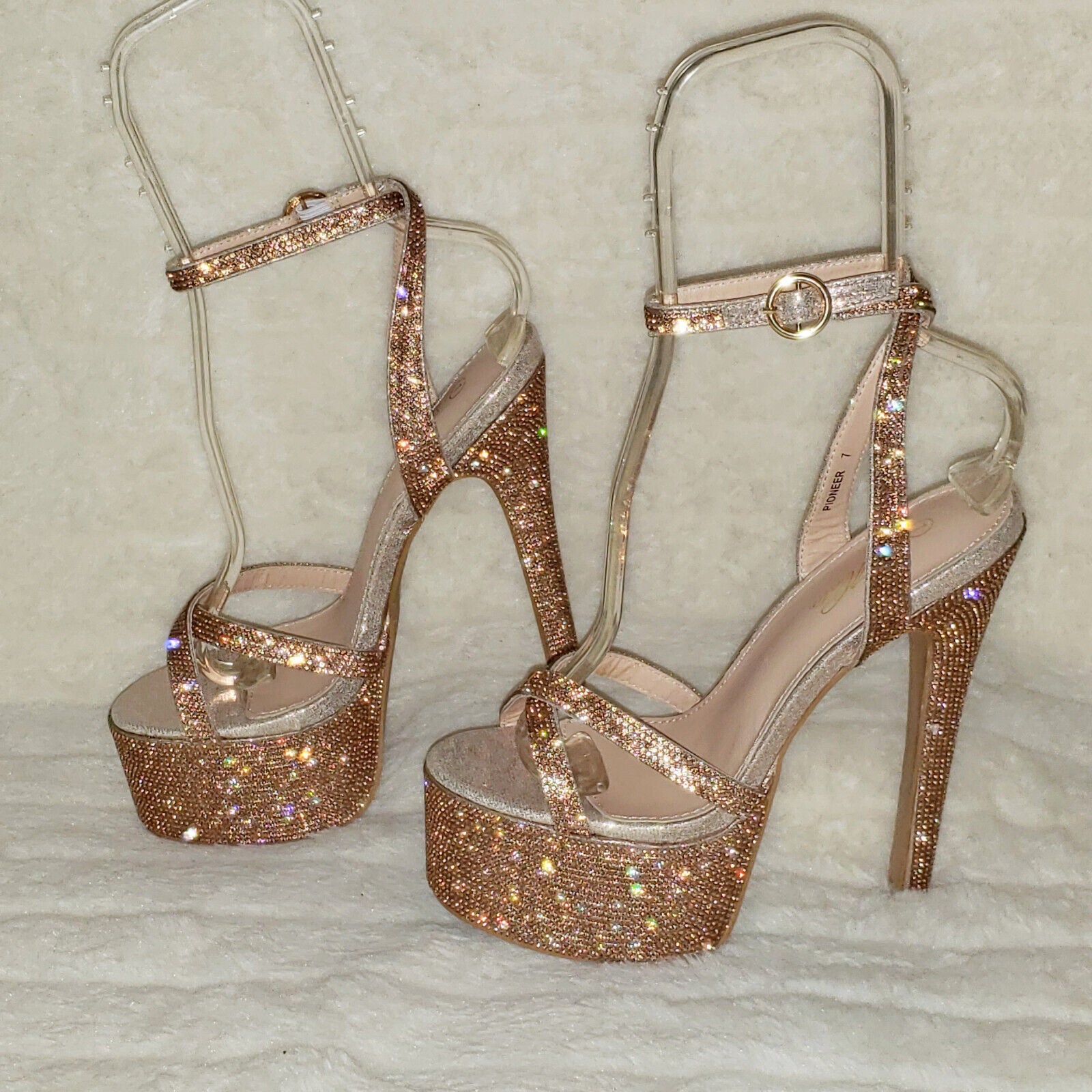 Bejeweled Pioneer Rose Gold Sparkling Rhinestone Platform 6.5" Heels Shoes - Totally Wicked Footwear