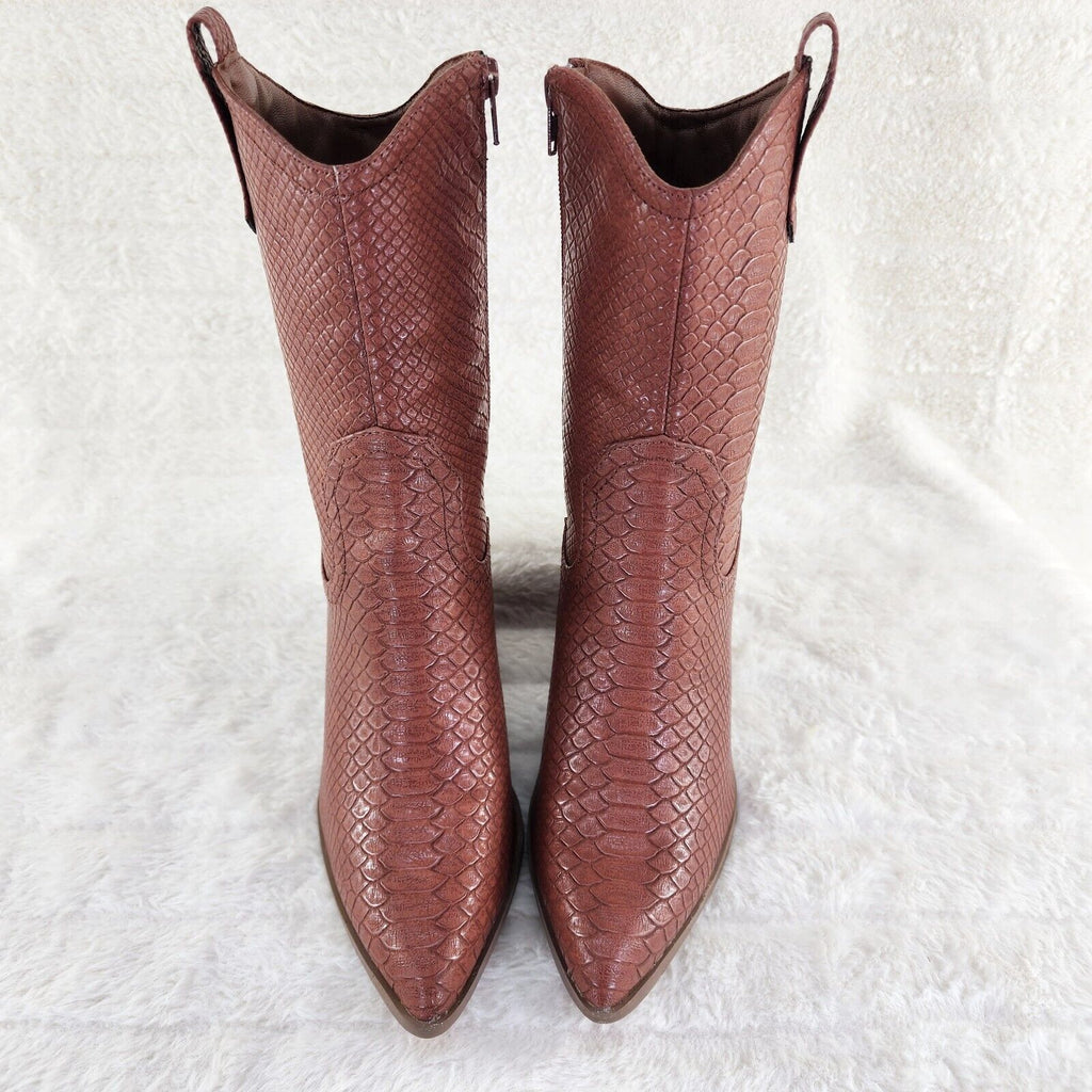 Slayer Tan Snake Cowgirl Cowboy Ankle Boots Western Block Heels US Sizes 7-11 - Totally Wicked Footwear