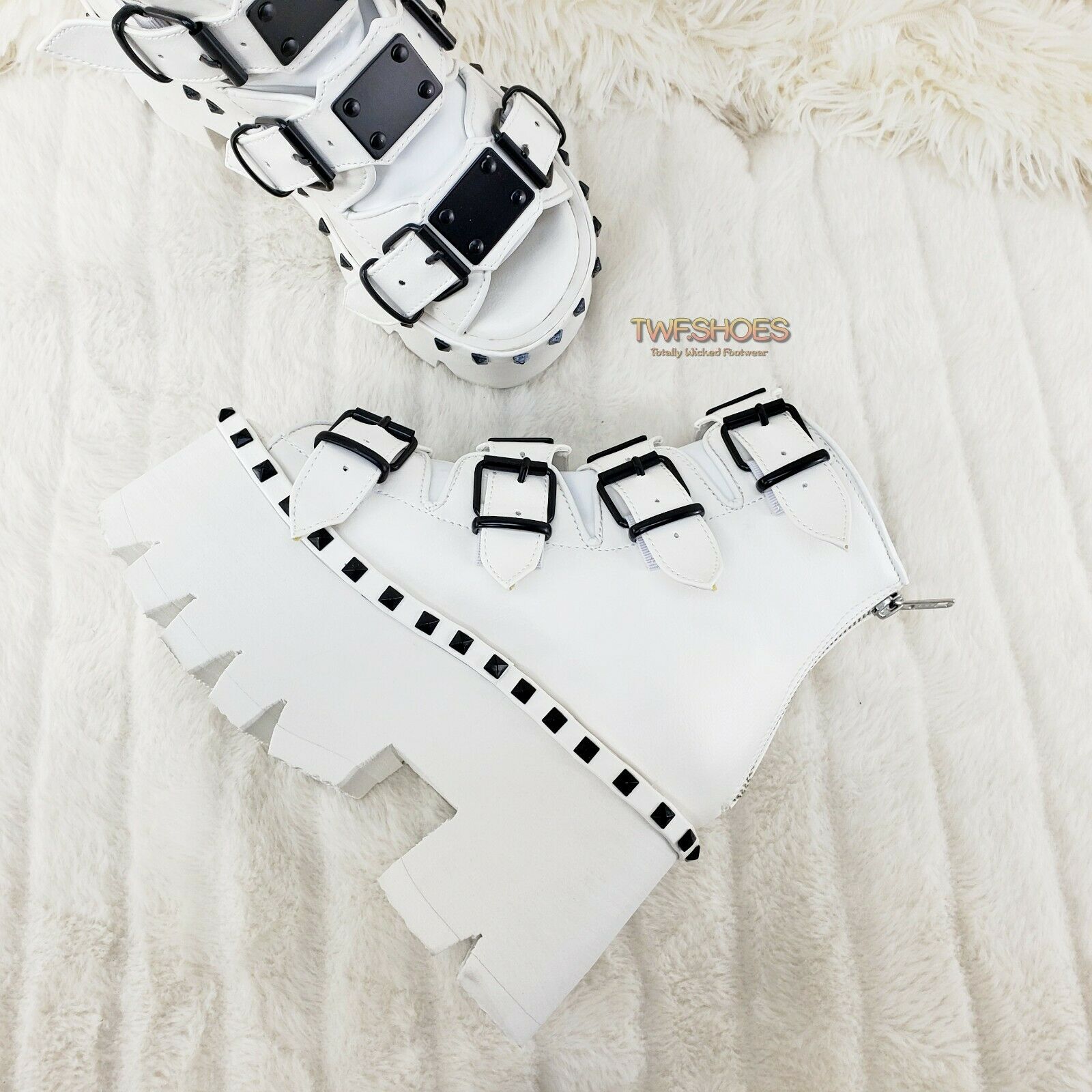 Demonia Ashes 70 White 3.5" Platform Heel Goth Punk Sandal Boots NY - Totally Wicked Footwear