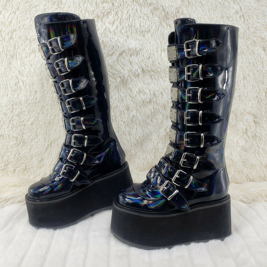 Damned 318 Multi Strap Goth Punk 3.5" Platform Boot Black Patent Restocked NY - Totally Wicked Footwear