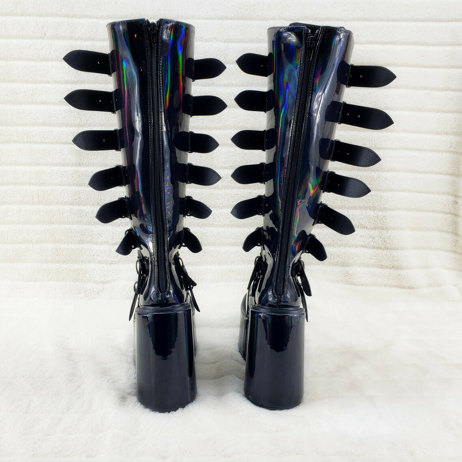Swing 815 Black Oil Slick hologram Goth Punk Knee Boot 5.5" Platform In House - Totally Wicked Footwear