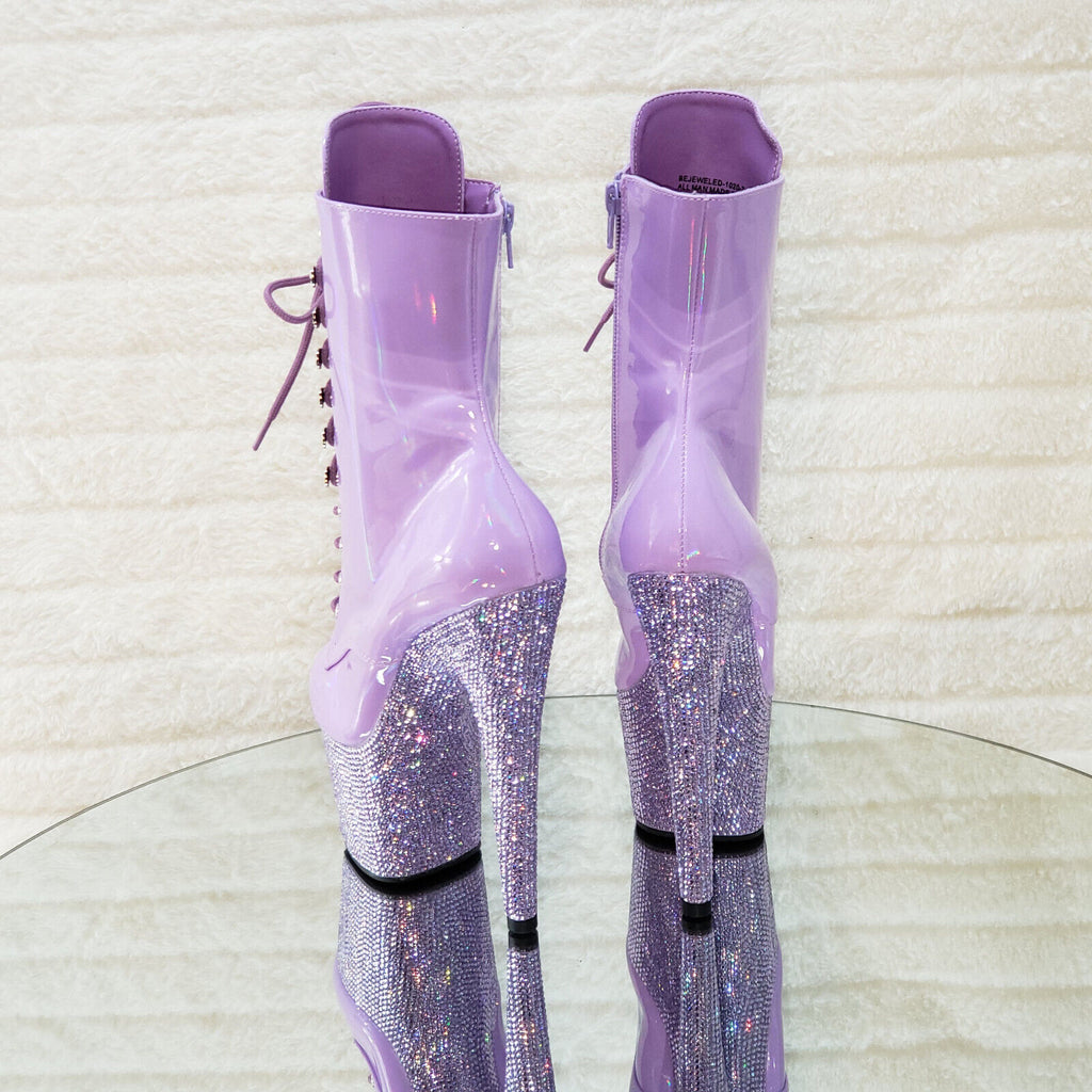 Bejeweled Lilac Rhinestone Platform Lace Up Ankle Boots 7" High Heels IN HOUSE - Totally Wicked Footwear