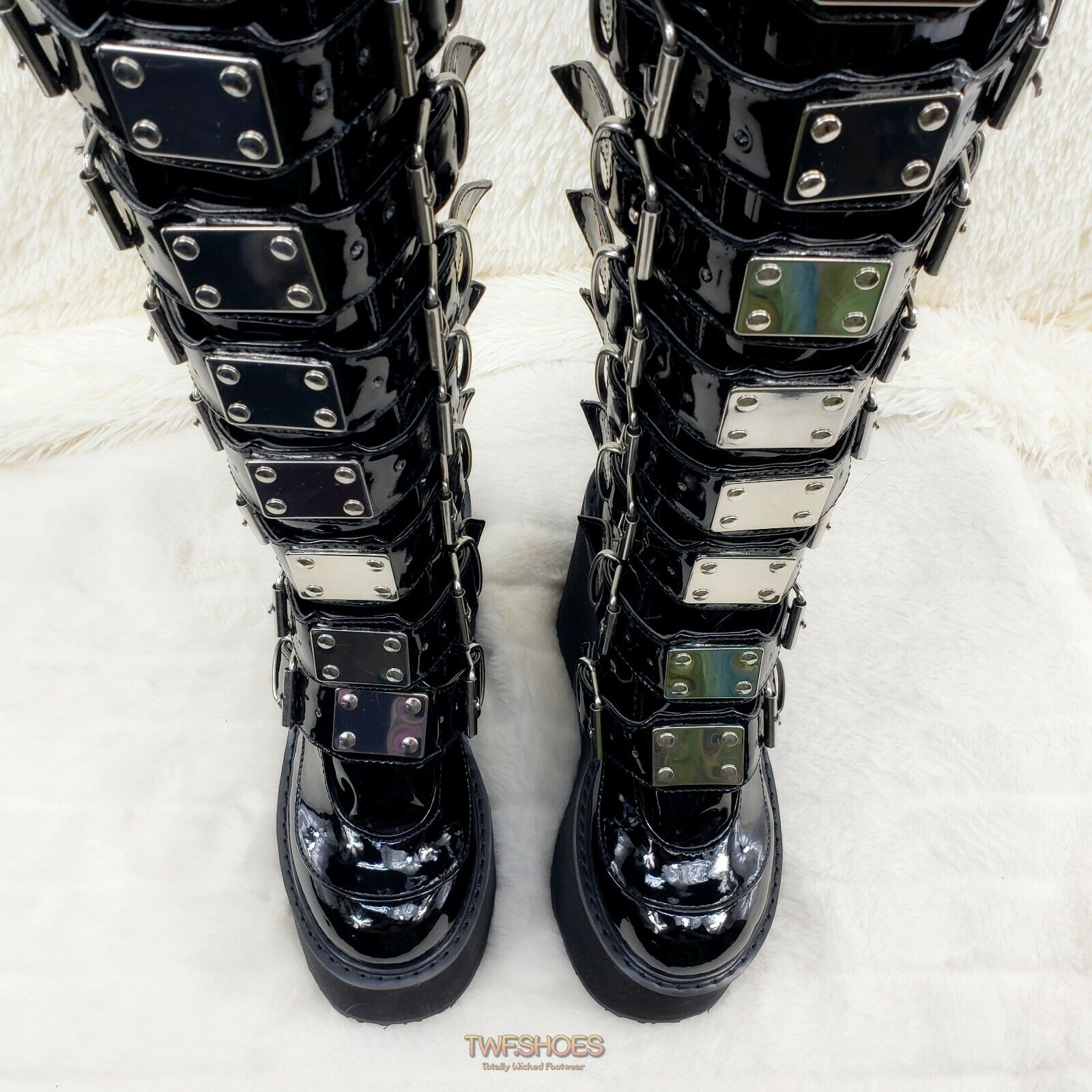 Swing 815WC Black Patent Wide Calf Goth Punk Rave Knee Boot 5.5" Platform NY - Totally Wicked Footwear