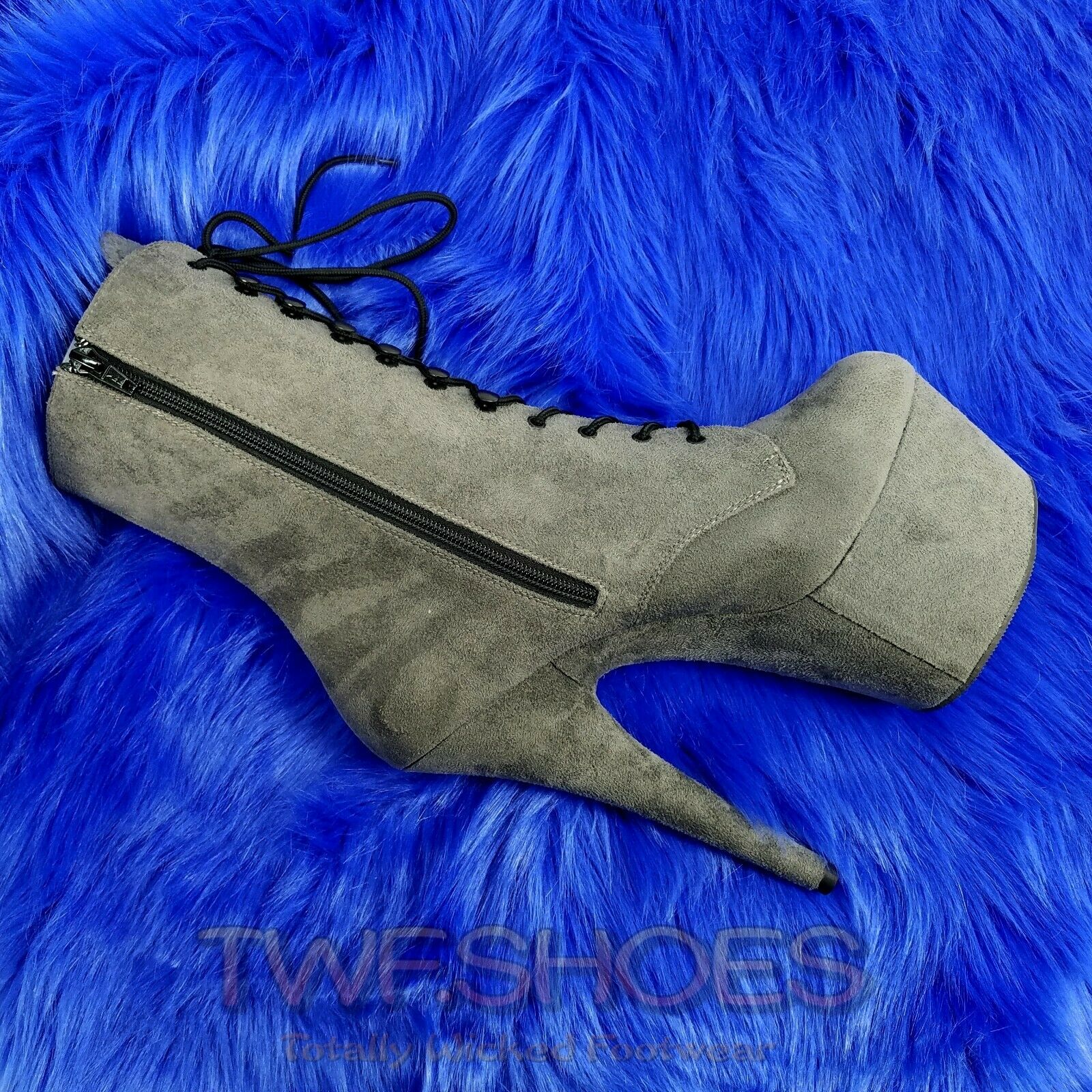 Adore 1020FS Gray Vegan Suede 7" High Heel Platform Ankle Boot Sizes 12 13 14 NY - Totally Wicked Footwear