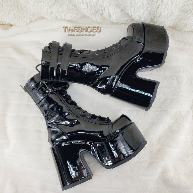 Camel 250 Stacked Black Patent Platform Goth Punk Calf Boot IN STOCK NY - Totally Wicked Footwear