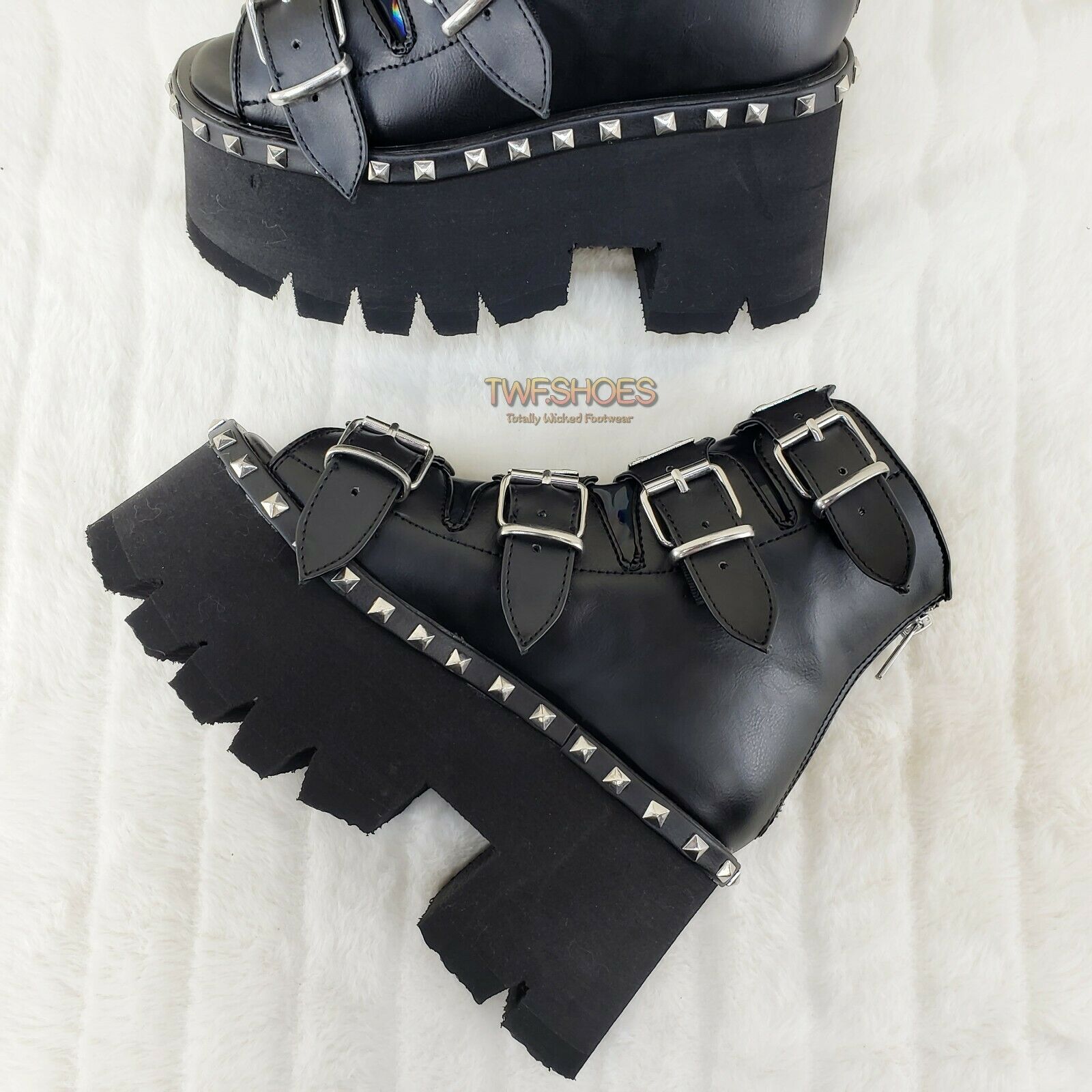 Demonia Ashes 70 Black 3.5" Platform Heel Goth Punk Sandal Boots NY - Totally Wicked Footwear