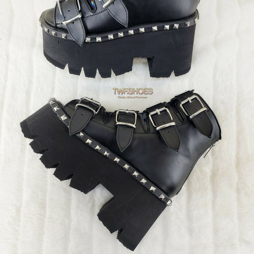 Demonia Ashes 70 Black 3.5" Platform Heel Goth Punk Sandal Boots NY - Totally Wicked Footwear