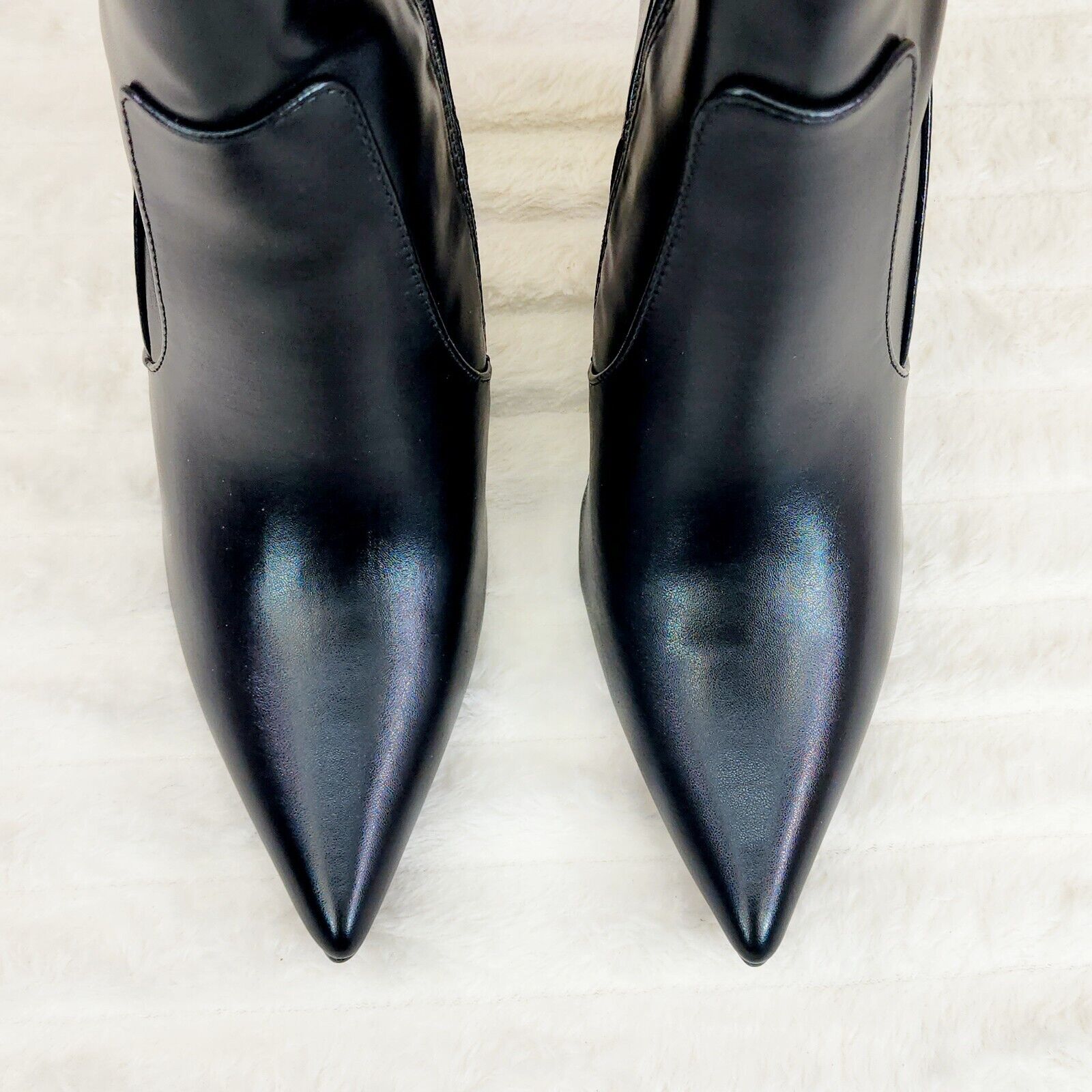 Regal Black Stretch Leatherette Rhinestone Heel Ankle Boots - Totally Wicked Footwear