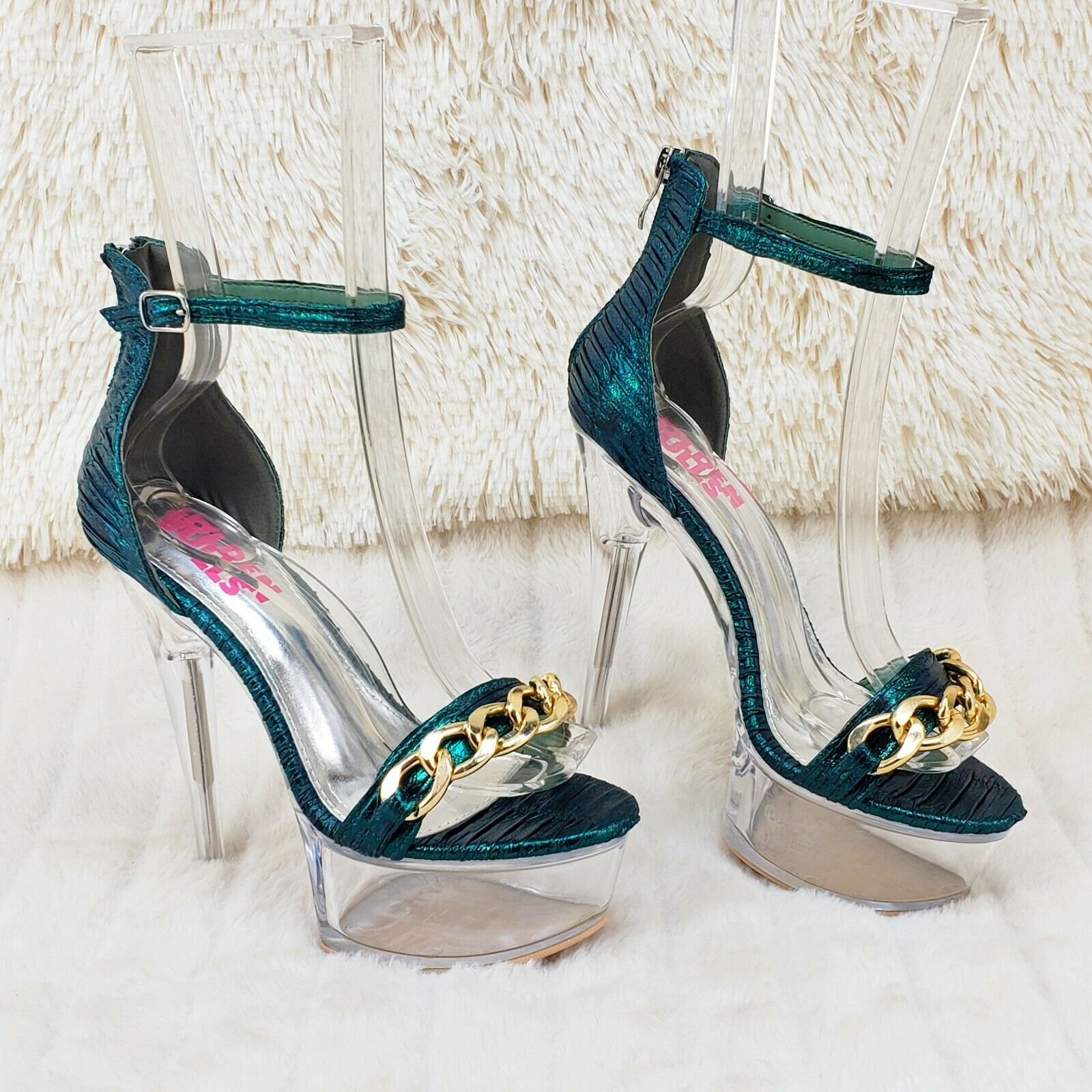 Voltaire Shimmery Green Closed Back Clear Platform High Heels - Totally Wicked Footwear