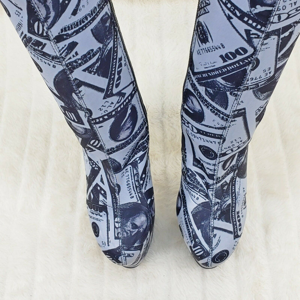 Adore 1002DP Money Print 7" High Heel Pull On Stretch Sock Platform Ankle Boots - Totally Wicked Footwear