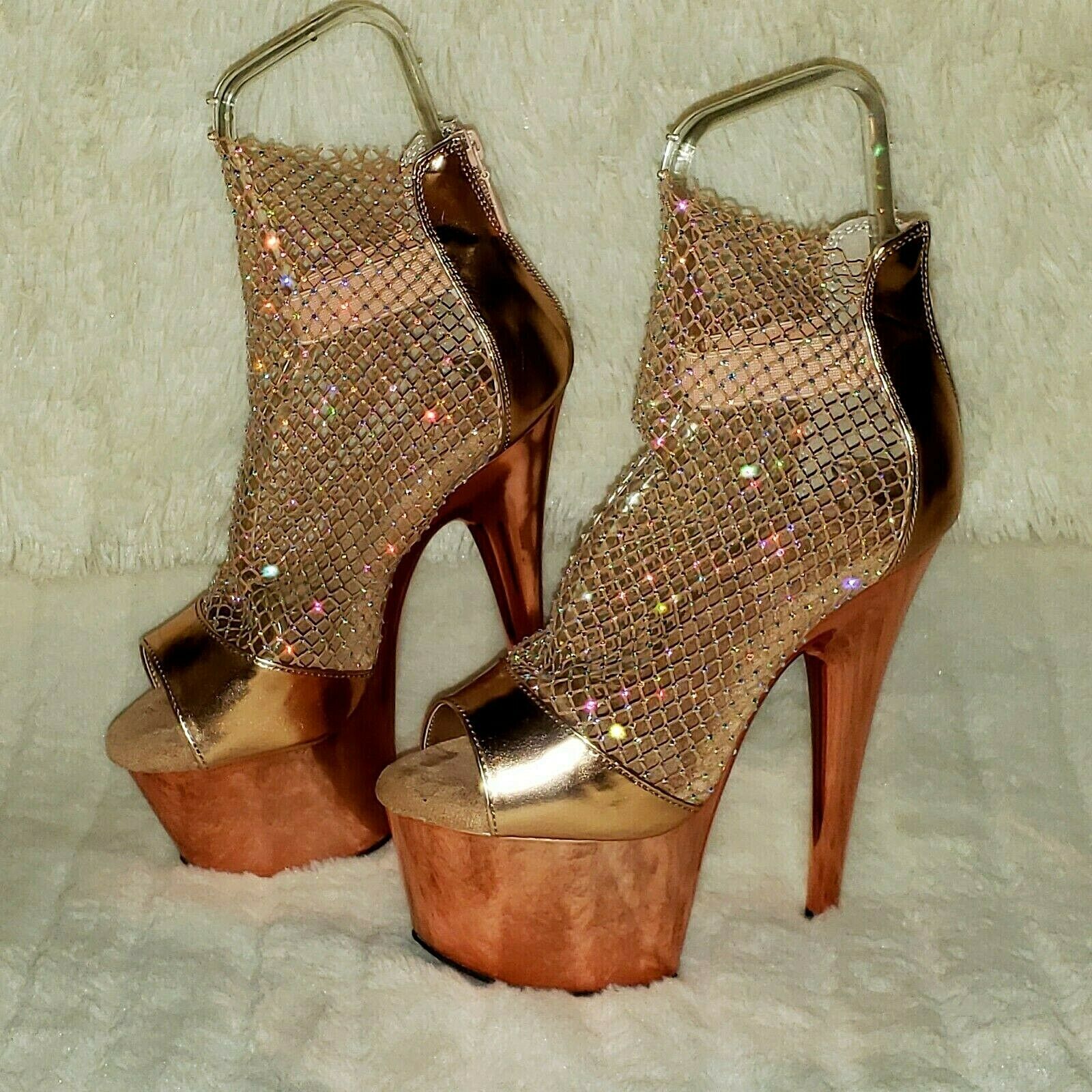 Adore 765RM Rose Gold Rhinestone Mesh Platform Sandals 7" High Heel Shoes NY - Totally Wicked Footwear