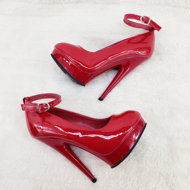 Sultry 686 Red Patent 6" High Heels Platform Pumps W Strap In House - Totally Wicked Footwear