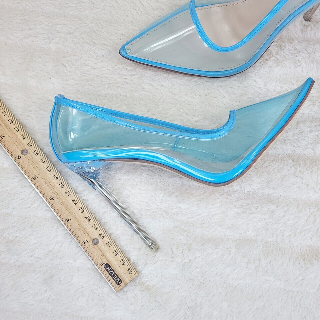 PVC Jelly Translucent High Heel Pointy Toe Stiletto Pumps Shoes Blue Baker - Totally Wicked Footwear