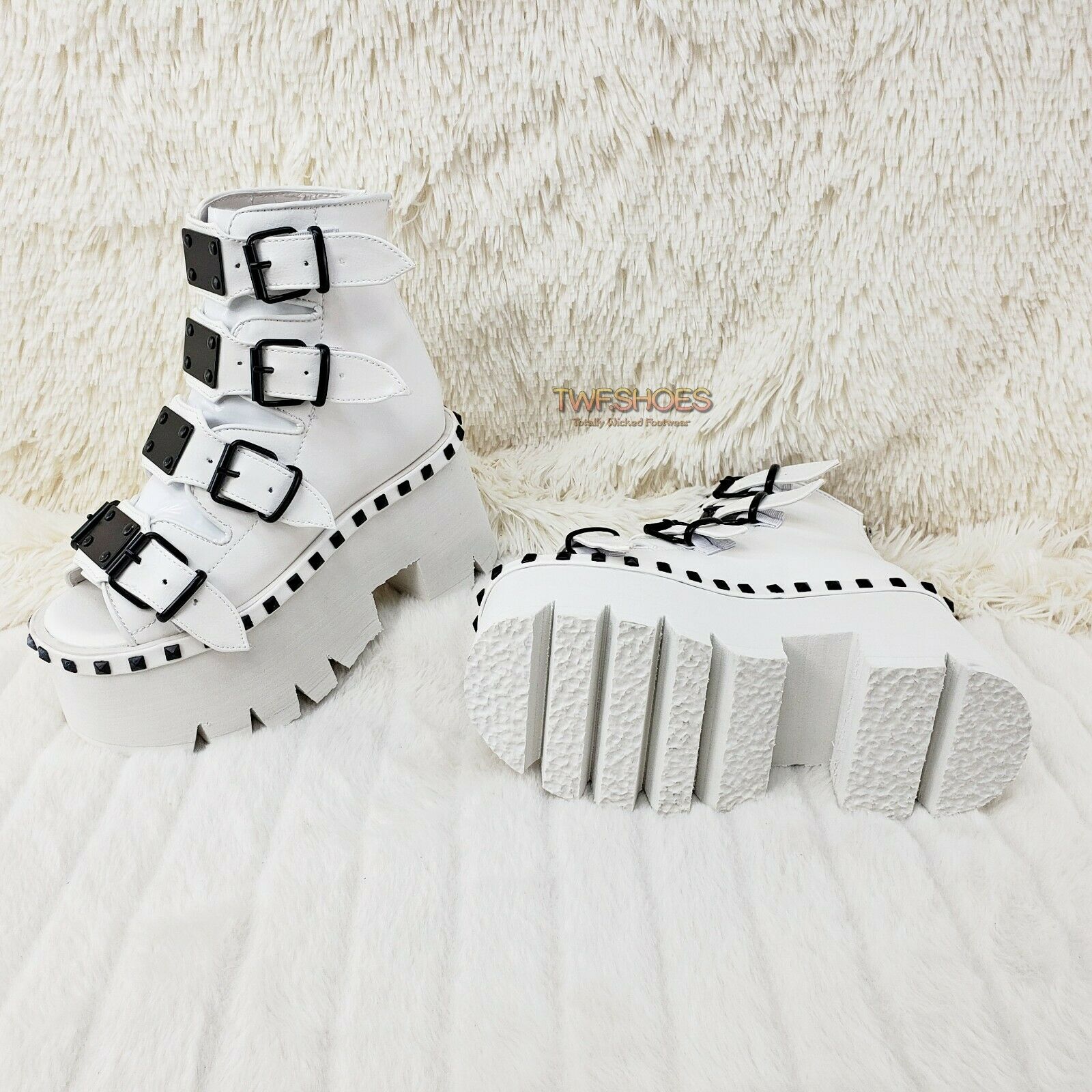 Demonia Ashes 70 White 3.5" Platform Heel Goth Punk Sandal Boots NY - Totally Wicked Footwear