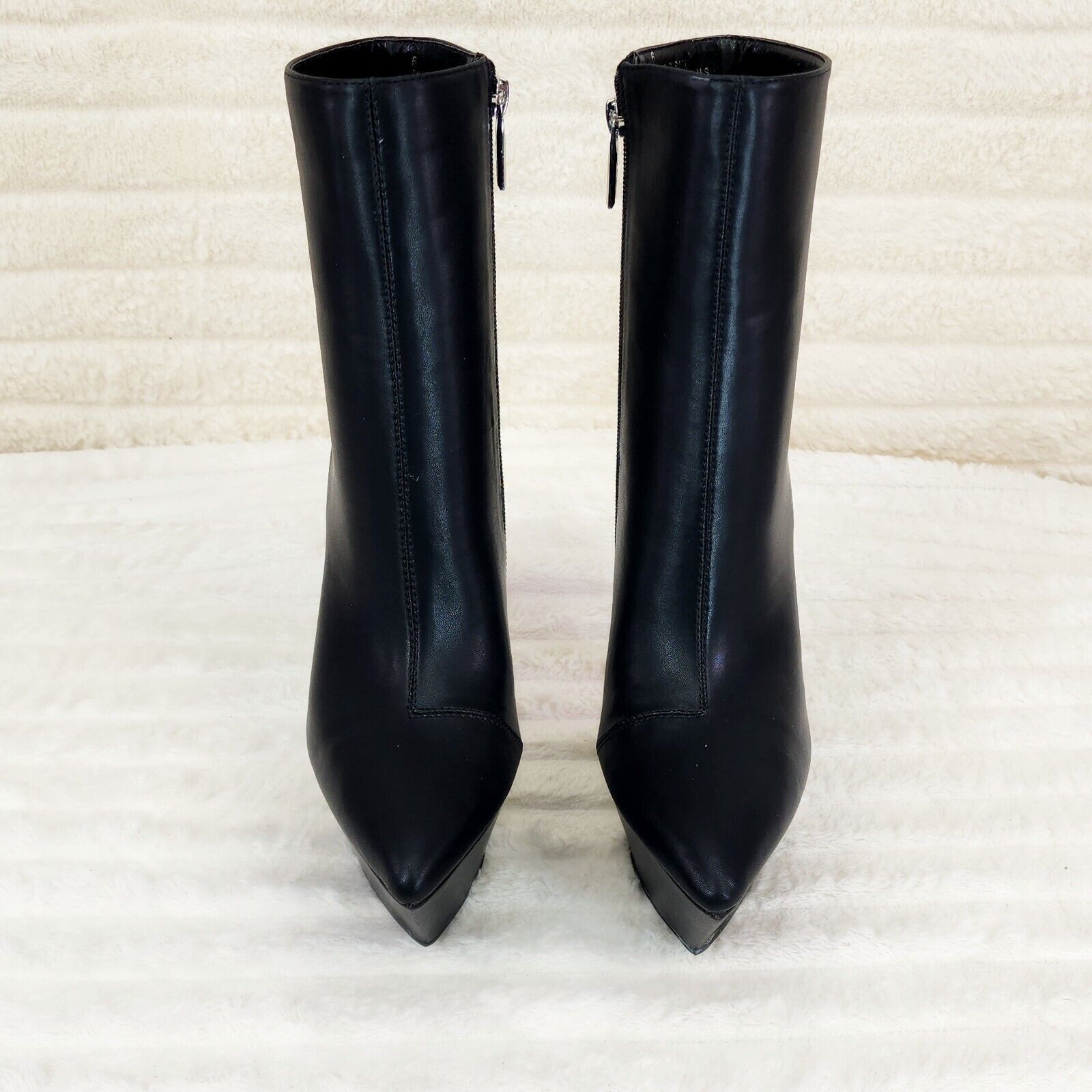 Kinder Pointy Toe Platform Stiletto Heel Ankle Boots Black Stretch - Totally Wicked Footwear