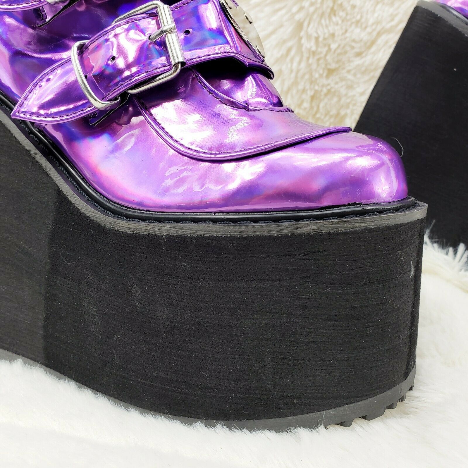 Swing 230 Purple Hologram Calf Boot 5.5" Platform Heart Strap Design US Sizes NY - Totally Wicked Footwear
