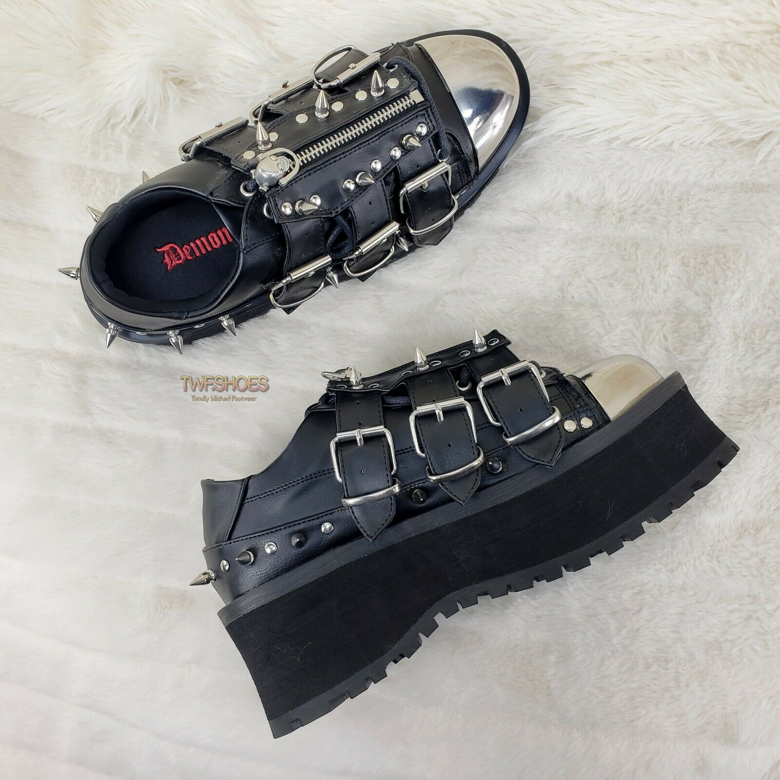 Grave Digger 03 Black Chrome Toe Plate Spiked Shoe Men 4-13 Goth Punk NY - Totally Wicked Footwear