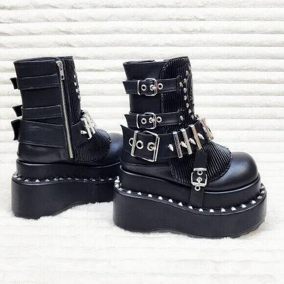 Stud & Skull Patch Black Matte Bear 150 Platform Ankle Boots Goth Punk Rave NY - Totally Wicked Footwear