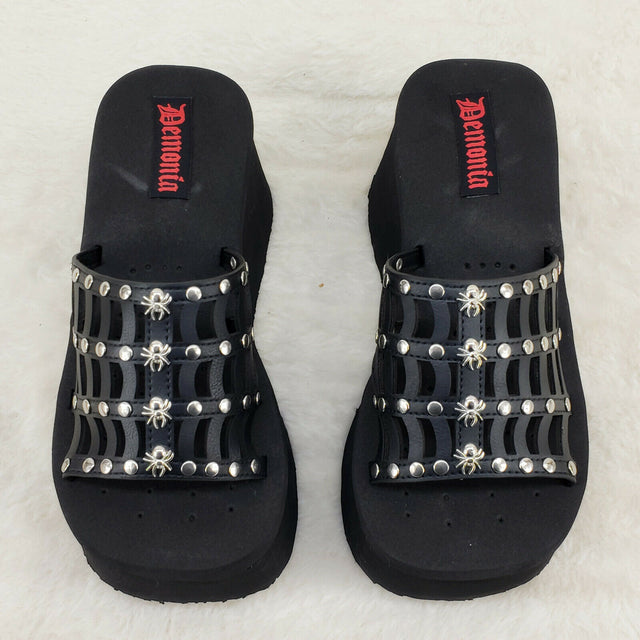Funn Platform Goth Cut Out Web Sandals Spider Studs Slip On Shoes In House - Totally Wicked Footwear