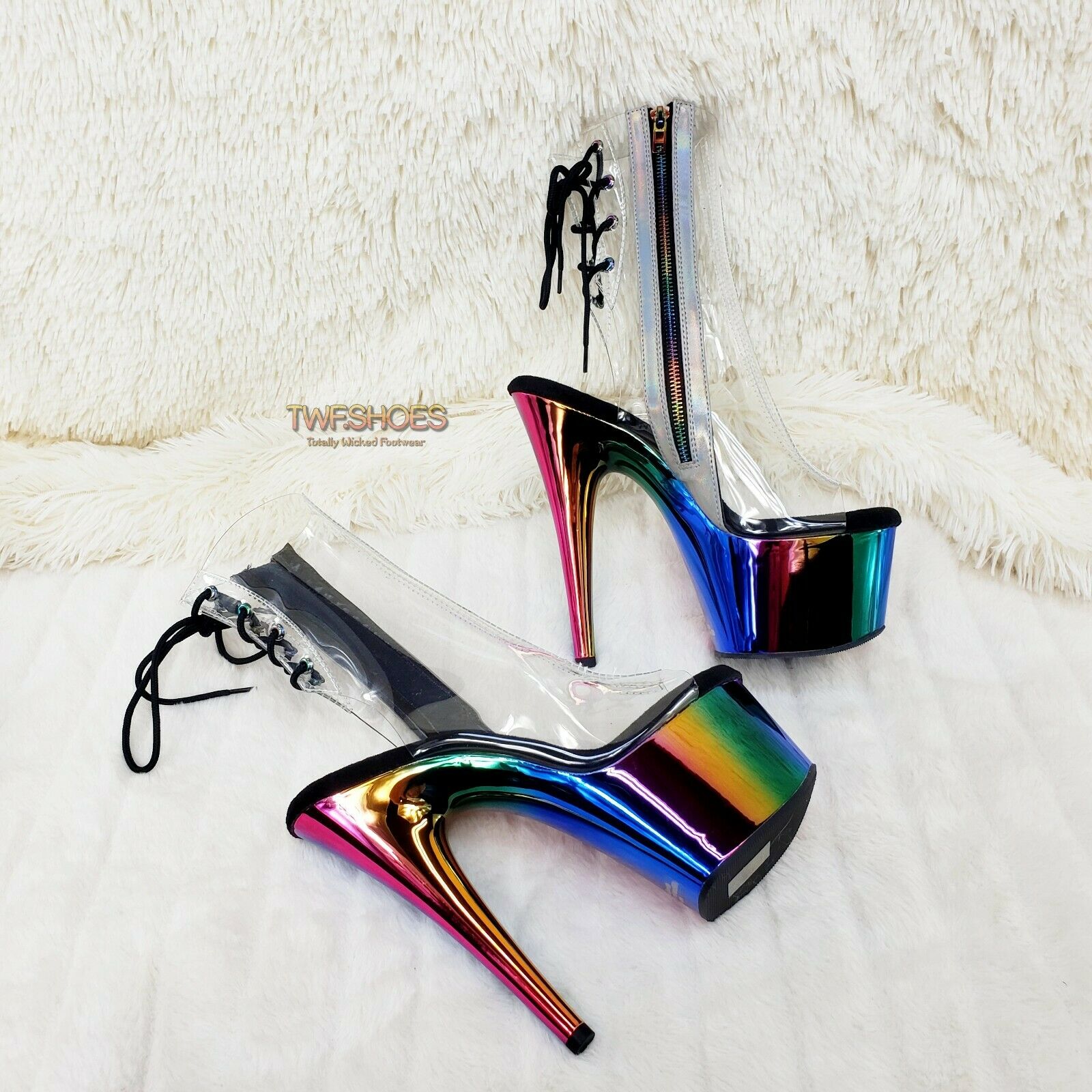 Adore 1018RC Rainbow Chromed 7" Platform Heel Ankle Boots US Size 12 NY - Totally Wicked Footwear