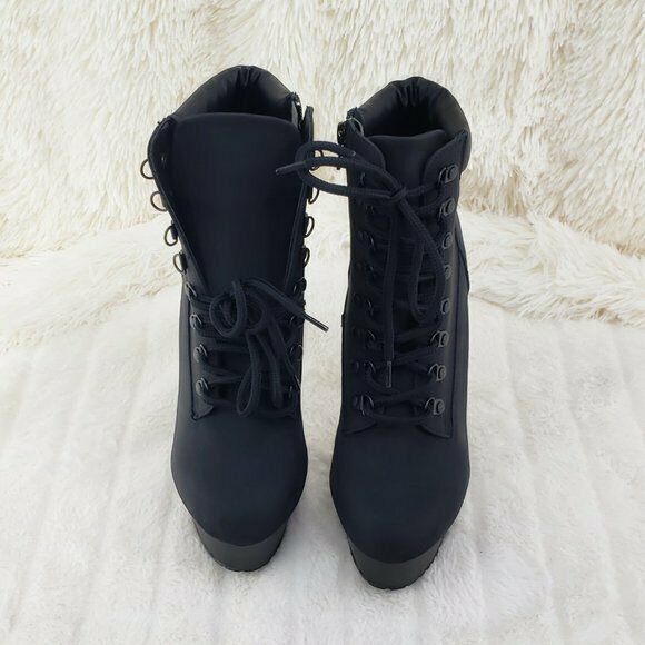 Delight 600tl Black Nubuck Work Style 6" High Heel Ankle Boots US Size 7 - 14 NY - Totally Wicked Footwear
