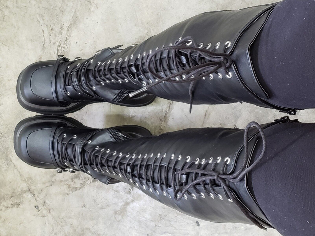 Shaker 350 Black Wide Platform 4.5" Wedge Heel Over The Knee Boots NY DEMONIA - Totally Wicked Footwear