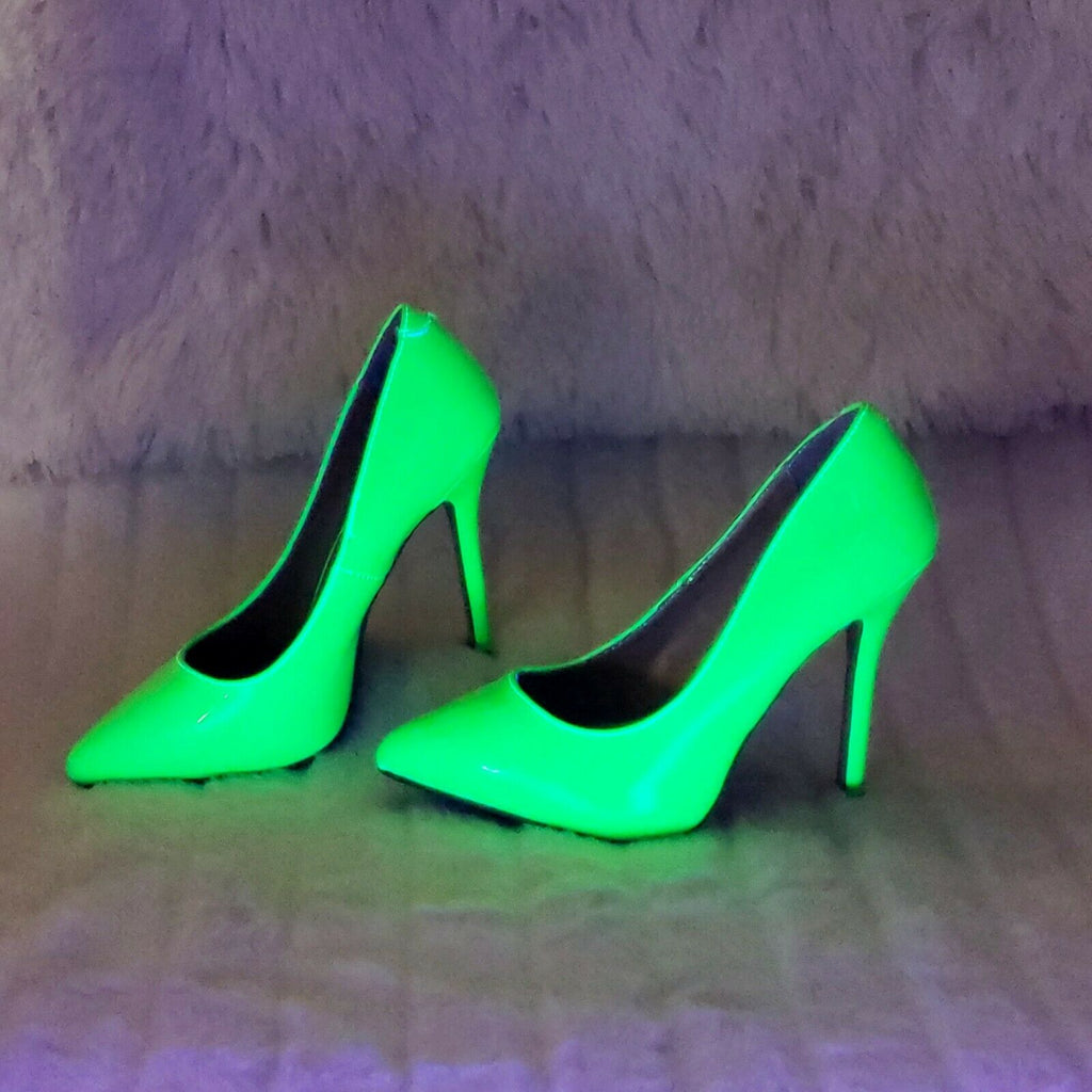 Amuse 20 Neon Green Patent 5" High Heel Shoes Pumps NY - Totally Wicked Footwear