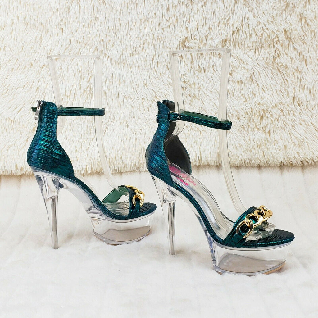 Voltaire Shimmery Green Closed Back Clear Platform High Heels - Totally Wicked Footwear