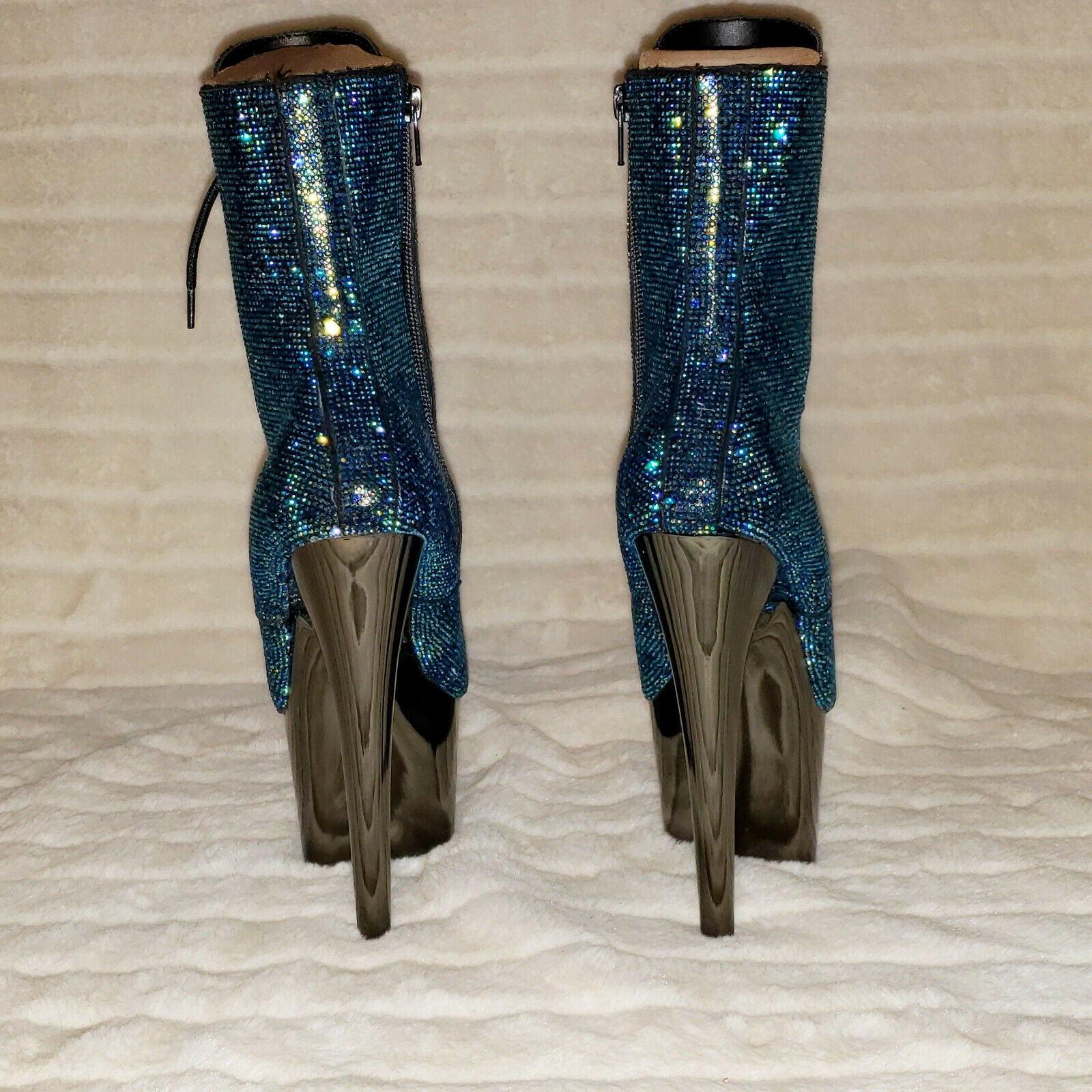 Adore 1020CHRS Teal Pewter Rhinestone 7" High Heel Platform Ankle Boots NY - Totally Wicked Footwear